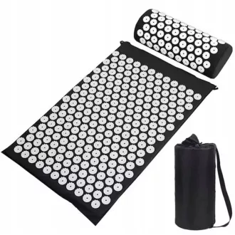 Akupresúrna PREMIUM podložka na cvičenie s vankúšikom 67x42x2 cm, Čierna