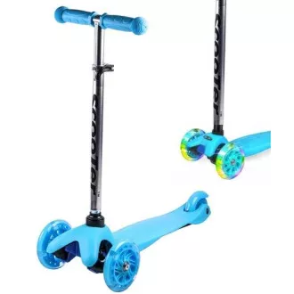 Kolobežka trojkolesová MINI SCOOTER so svietiacimi kolieskami, modrá