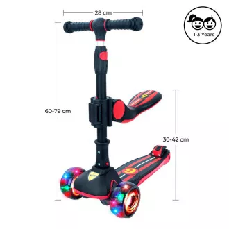 Detská trojkolesová kolobežka Story 2v1 Deluxe so svietiacimi kolieskami mini scooter, čierno-červená Detská trojkolesová kolobežka Story 2v1 Deluxe so svietiacimi kolieskami mini scooter, čierno-červená