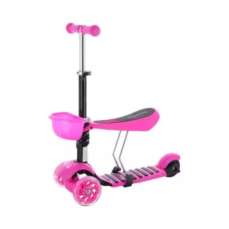 Detská trojkolesová kolobežka MINI SCOOTER 2v1 so svietiacimi LED kolesami, ružová