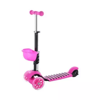 Detská trojkolesová kolobežka MINI SCOOTER 2v1 so svietiacimi LED kolesami, ružová