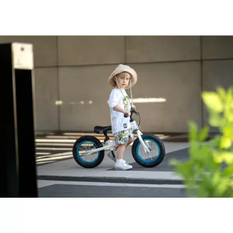 Detské odrážadlo MOVINO Cariboo ADVENTURE s brzdou, nafukovacie kolesá 12'', bielo-modré