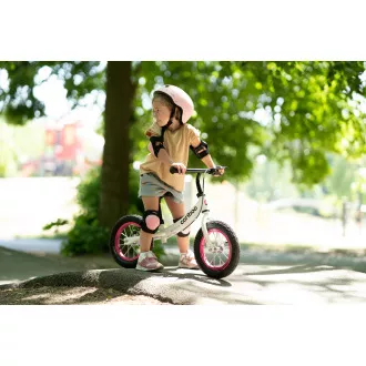 Detské odrážadlo MOVINO Cariboo ADVENTURE s brzdou, nafukovacie kolesá 12'', bielo-ružové