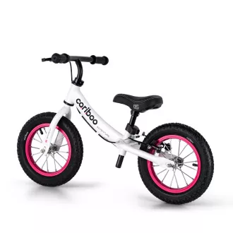 Detské odrážadlo MOVINO Cariboo ADVENTURE s brzdou, nafukovacie kolesá 12'', bielo-ružové