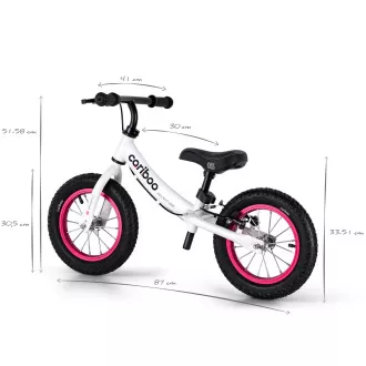 Detské odrážadlo MOVINO Cariboo ADVENTURE s brzdou, nafukovacie kolesá 12'', bielo-ružové