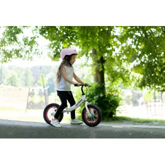 Detské odrážadlo MOVINO Cariboo ADVENTURE s brzdou, nafukovacie kolesá 12'', bielo-ružové