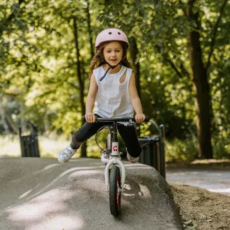 Detské odrážadlo MOVINO Cariboo ADVENTURE s brzdou, nafukovacie kolesá 12'', bielo-ružové