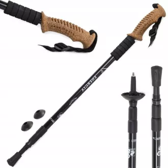 Trekingové palice Nordic Walking s ergonomickou, korkovou rukoväťou, 135 cm, 2 ks, Čierna