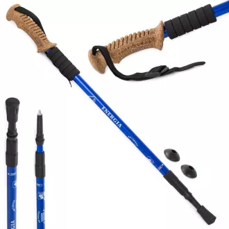 Trekingové palice Nordic Walking s ergonomickou, korkovou rukoväťou, 135 cm, 2 ks, Modrá