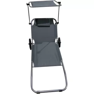 Skladacie plážové lehátko kreslo na kolieskach, 116x62x62-90 cm, šedé Skladacie plážové lehátko kreslo na kolieskach, 116x62x62-90 cm, šedé