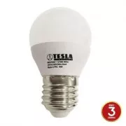 TESLA - LED MG270427-1, žiarovka mini BULB E27, 4W, 230V, 320lm, 15 000h, 2700K teplá biela, 180 °