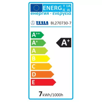 TESLA - LED BL270927-5D, žiarovka BULB E27, 9W, 230V, 806lm, 30 000h, 2700K teplá biela, 200 °, st