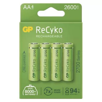 Nabíjacia batéria, AA (HR6), 1.2V, 2600 mAh, GP, papierová krabička, 4-pack, ReCyko Nabíjacia batéria, AA (HR6), 1.2V, 2600 mAh, GP, papierová krabička, 4-pack, ReCyko