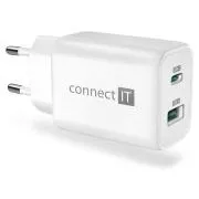CONNECT IT Wanderer2 GaN nabíjací adaptér 1×USB-C + 1xUSB-A, 33W PD, BIELÝ