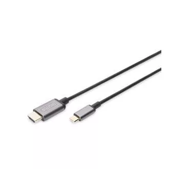 Digitus USB-C - HDMI káblový adaptér, 1,8 m 4K/30 Hz, čierny, kovový kryt