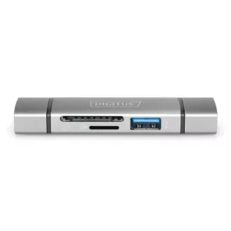 Digitus dvojitá čítačka kariet OTG (USB-C + USB 3.0) 1x SD, 1x MicroSD, 1x USB 3.0, šedá