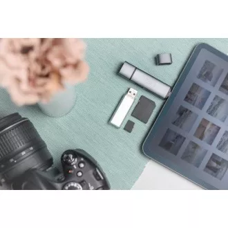 Digitus dvojitá čítačka kariet OTG (USB-C + USB 3.0) 1x SD, 1x MicroSD, 1x USB 3.0, šedá