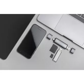 Digitus dvojitá čítačka kariet OTG (USB-C + USB 3.0) 1x SD, 1x MicroSD, 1x USB 3.0, šedá
