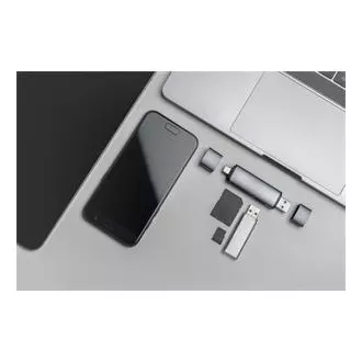 Digitus dvojitá čítačka kariet OTG (USB-C + USB 3.0) 1x SD, 1x MicroSD, 1x USB 3.0, šedá