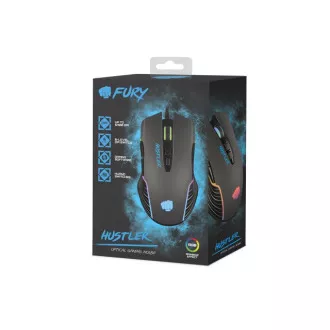 Fury Herná myš Hustler, herná, 6400DPI, USB, optická, drôtová, RGB, 7 tlačidiel, kábel dĺžka 1,6m, čierna