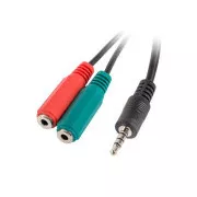 LANBERG adaptér Minijack 3.5mm (M) 4pin na 2x Minijack 3.5mm (F) 3pin kábel 20cm, čierny