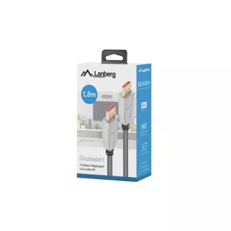 LANBERG pripojovací kábel DisplayPort 1.4 M/M, 8K@60Hz, 5K@120Hz, dĺžka 1,8m, čierny, so západkou, pozlátené konektory LANBERG pripojovací kábel DisplayPort 1.4 M/M, 8K@60Hz, 5K@120Hz, dĺžka 1,8m, čierny, so západkou, pozlátené konektory
