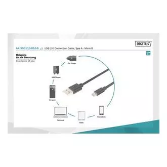 Digitus USB 2.0 kábel USB A samec na USB micro B samec, 2x tienený, Meď, 1m