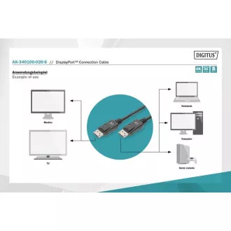 Digitus Pripojovací kábel DisplayPort 1.2, DP M/M, 2,0 m, so západkou, Ultra HD 4K, bl
