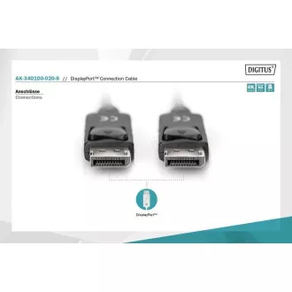 Digitus Pripojovací kábel DisplayPort 1.2, DP M/M, 2,0 m, so západkou, Ultra HD 4K, bl