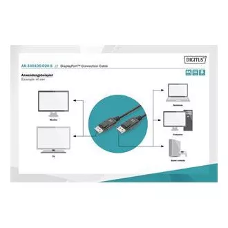 Digitus Pripojovací kábel DisplayPort 1.2, DP M/M, 2,0 m, so západkou, Ultra HD 4K, bl