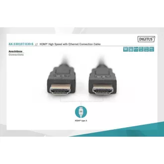 Digitus Pripojovací kábel HDMI High Speed, typ AM/M, 3,0 m, Ultra HD 60p, zlatý, bl Digitus Pripojovací kábel HDMI High Speed, typ AM/M, 3,0 m, Ultra HD 60p, zlatý, bl