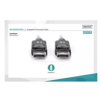 Digitus Pripojovací kábel DisplayPort 1.2, DP M/M, 3,0 m, so západkou, Ultra HD 4K, bl