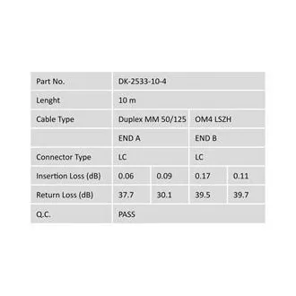 DIGITUS Fiber Optic Patch Cord, LC to LC, Multimode OM4 - 50/125 µ, Duplex Length 10m