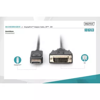 Digitus DisplayPort pripojovací kábel, DP/M-DVI (24+1)/M 2.0m