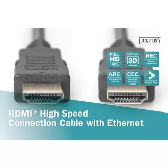 Digitus HDMI High Speed + Ethernet pripojovací kábel, 2x tienený, 3m