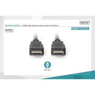 Digitus HDMI High Speed + Ethernet pripojovací kábel, 2x tienený, 3m