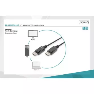 Digitus DisplayPort 1.1a. pripojovací kábel 1 m, CU, AWG28, 2x tienený
