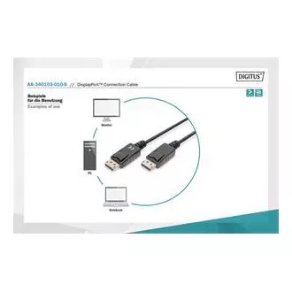 Digitus DisplayPort 1.1a. pripojovací kábel 1 m, CU, AWG28, 2x tienený