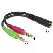 Delock adaptér stereo jack 3,5 mm 4 pin samica > 2 x stereo jack 3,5 mm 3 pin