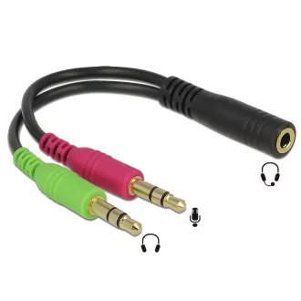 Delock adaptér stereo jack 3,5 mm 4 pin samica > 2 x stereo jack 3,5 mm 3 pin