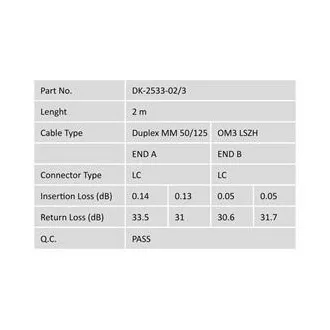 DIGITUS Fiber Optic Patch Cord, LC to LC, Multimode, OM3, 50/125 µ, Duplex Length 2m