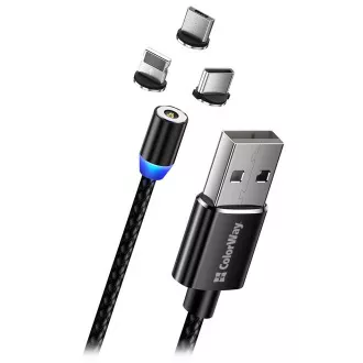 Colorway Nabíjací Kábel 3v1 Lightning+MicroUSB+USB-C/ Magnetic/ 2.4A/ Nylon/ 1m