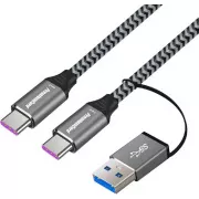 PremiumCord USB-C kábel (USB 3.2 GEN 2, 5A, 100W, 20Gbit/s) bavlnený oplet, 2m