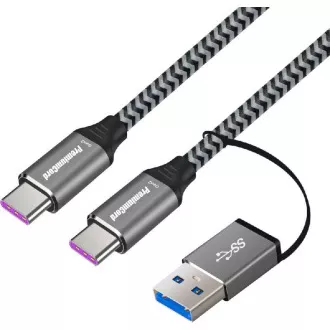 PremiumCord USB-C kábel (USB 3.2 GEN 2, 5A, 100W, 20Gbit/s) bavlnený oplet, 2m