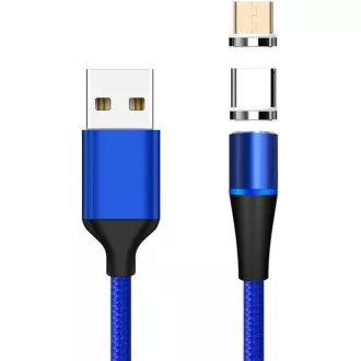 PremiumCord Magnetický micro USB a USB-C nabíjací a dátový kábel 1m, modrý