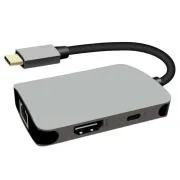 PremiumCord USB-C na HDMI + RJ45 + PD adaptér, hliníkové púzdro