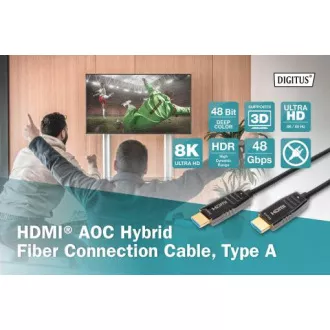 Digitus HDMI AOC hybridný optický kábel, Type AM/M, 10m, UHD 8K @ 60Hz, CE, gold, bl
