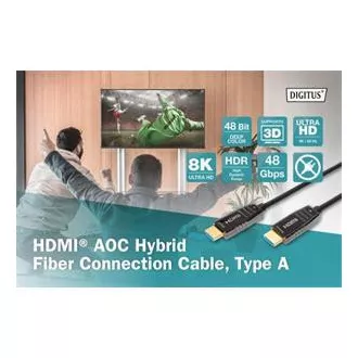 Digitus HDMI AOC hybridný optický kábel, Type AM/M, 10m, UHD 8K @ 60Hz, CE, gold, bl