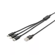 USB nabíjací kábel, 3 v 1, USB A - Lightning+micro B+Type-C 1m, kábel, bavlna, CE, bl