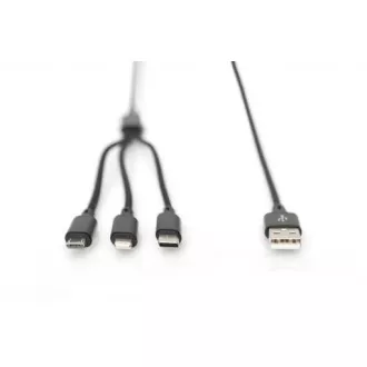USB nabíjací kábel, 3 v 1, USB A - Lightning+micro B+Type-C 1m, kábel, bavlna, CE, bl USB nabíjací kábel, 3 v 1, USB A - Lightning+micro B+Type-C 1m, kábel, bavlna, CE, bl